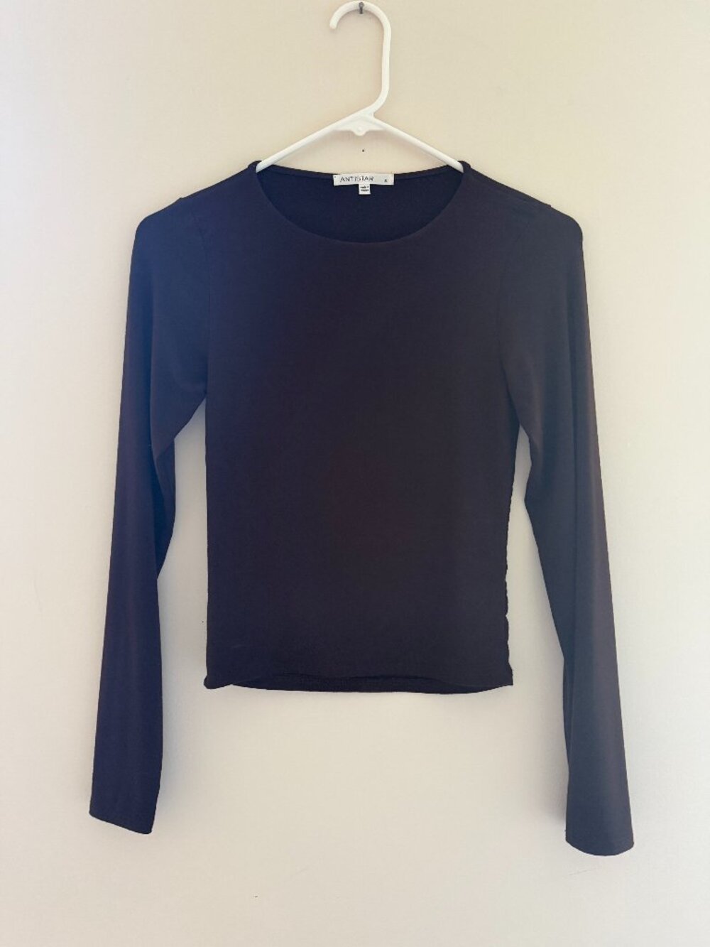 Antistar Espresso Brown Fitted Long Sleeve Scoop Neck Top Size S
